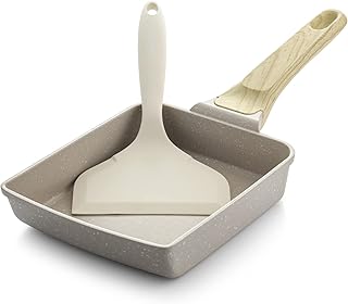SENSARTE Japanese Omelette Pan, Tamagoyaki Egg Pan, Nonstick Frying Pan with Spatula, Healthy Granite Cookware, PFOS & PFOA Free, 6" x 7" (White)