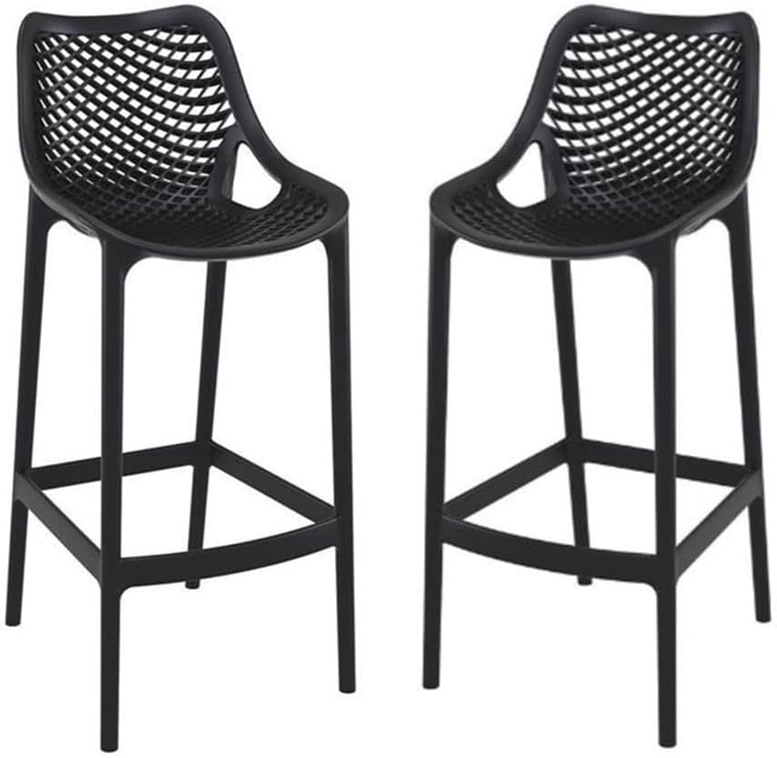 Pemberly Row Polypropylene Patio Bar Stool in Black - Set of 2