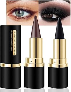 evpct 2Pcs Black Dark Brown Gel Lipstick Eyeliner Pencils Pen Eye Black Face Paint Stick Long Wear Gel Natural Black Brown Eyeliner Cream Waterproof Smudge Proof Eye Liners Crayon Halloween Makeup Set