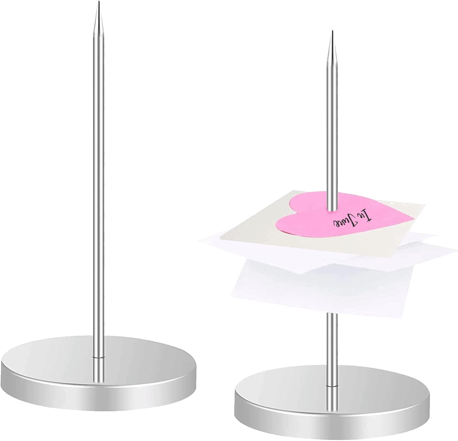 2 Pack Metal Receipt Spikes - Silver Paper Memo Holder, Straight Rod Bill Spike with Round Base, Safe & Durable, Ideal for Restaurant, Kitchen, Hotel, and Office