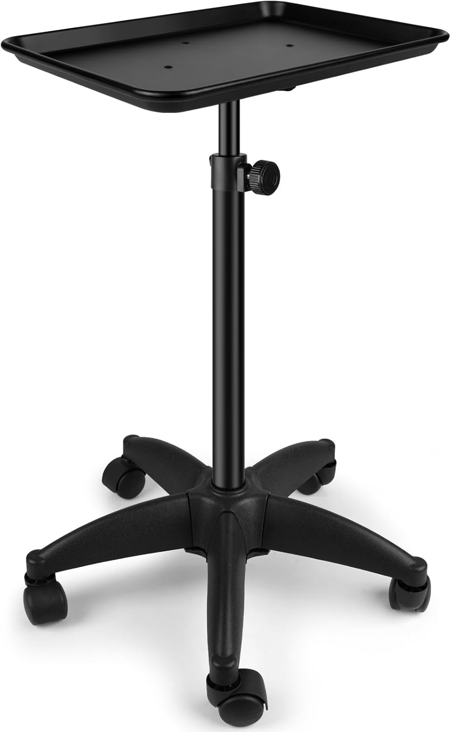 Salon Tray Cart with Storage Platform, Aluminum Tattoo Tray on Wheels, Hairstylist Service Rolling Trolley Adjustable Height Storage Utility Cart for Salon & Spa Use (Black)