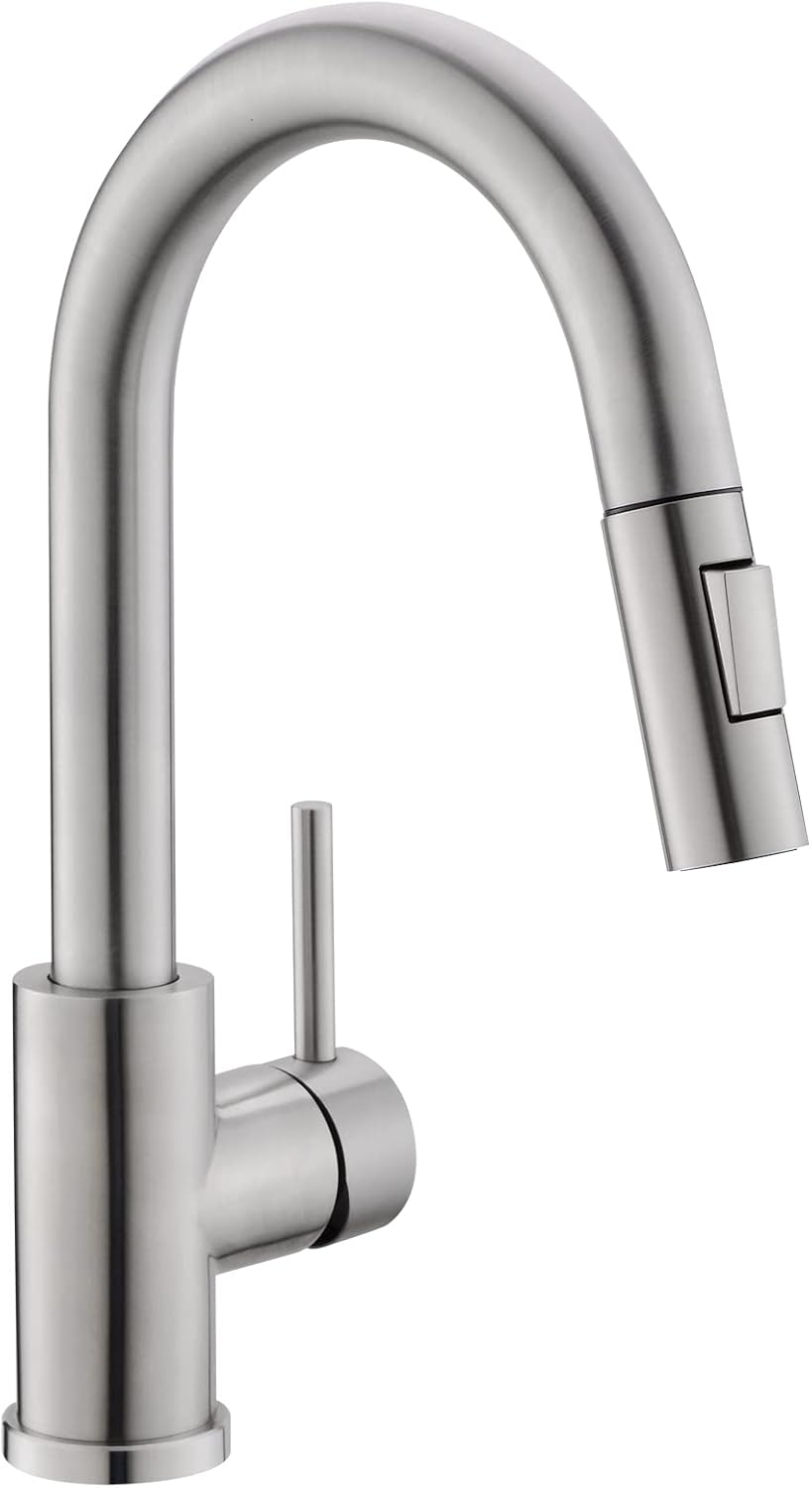Modern Bar Sink Faucet for Kitchen Sink Single Handle with Pull Out Sprayer Hot and Cold Brushed Nickel CENOSA
