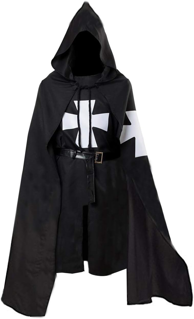 JOYSHOP Adult Halloween Medieval Costume Robe Knights Templar Costume Cloak Hospitaller Tunic Cloak Cape with Maltese Cross