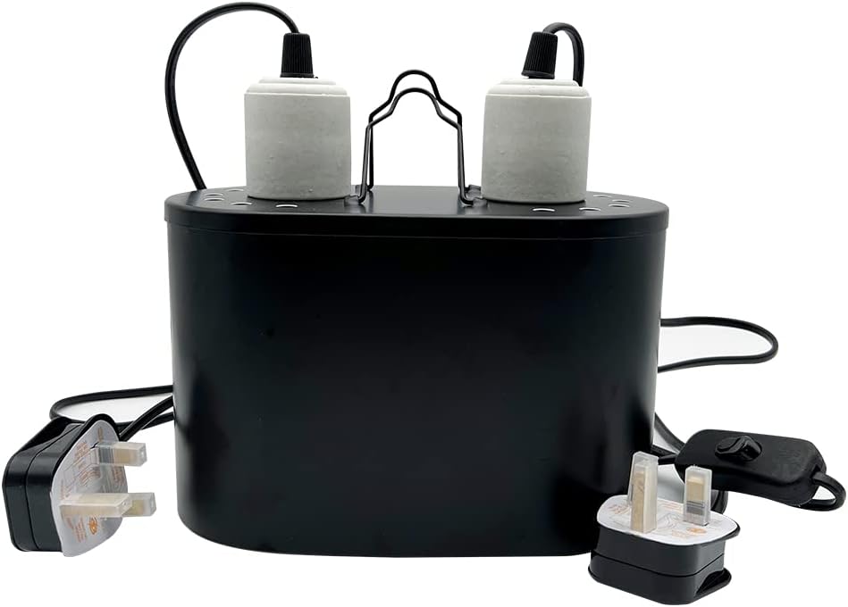 Dual Reptile Light Fixture for Reptile Dome Lamp Shade, UVB UVA Heating Lamp Fixture Double Combo an-ti Hot Basket, Amphibian Terrarium Accessory