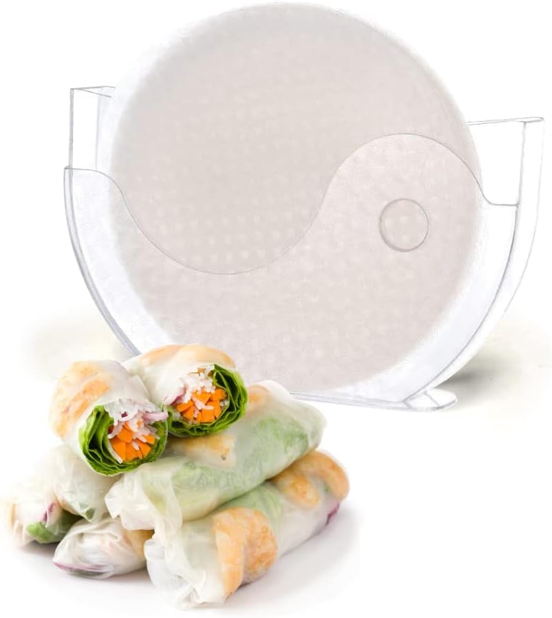 BANU Rice Paper Water Bowl with Side Pocker Holder for Rice Paper Wrappers for Spring Rolls, Summer Rolls. Spring Roll Maker, Banh Trang Holder (1)