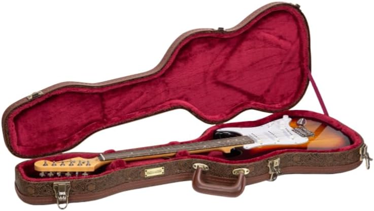 Crossrock Contoured Wooden Electric Guitar Case for Fender Stratocaster & Telecaster | Blossom Brown Finish,Burgundy Velvet Interior, Lock – Designer Series -Blossom Brown (CRW530STBQ)