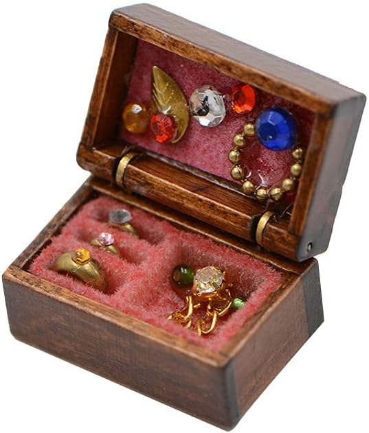 Acxico 1Pcs 1:12 Mini Miniature Wooden Jewelry Box Bedroom Accessories Mini Decor