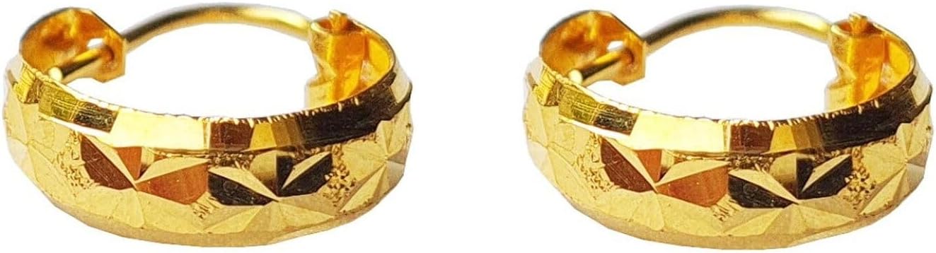 22K/18K Real Certified Fine Yellow Gold Abstract Hoop Earrings