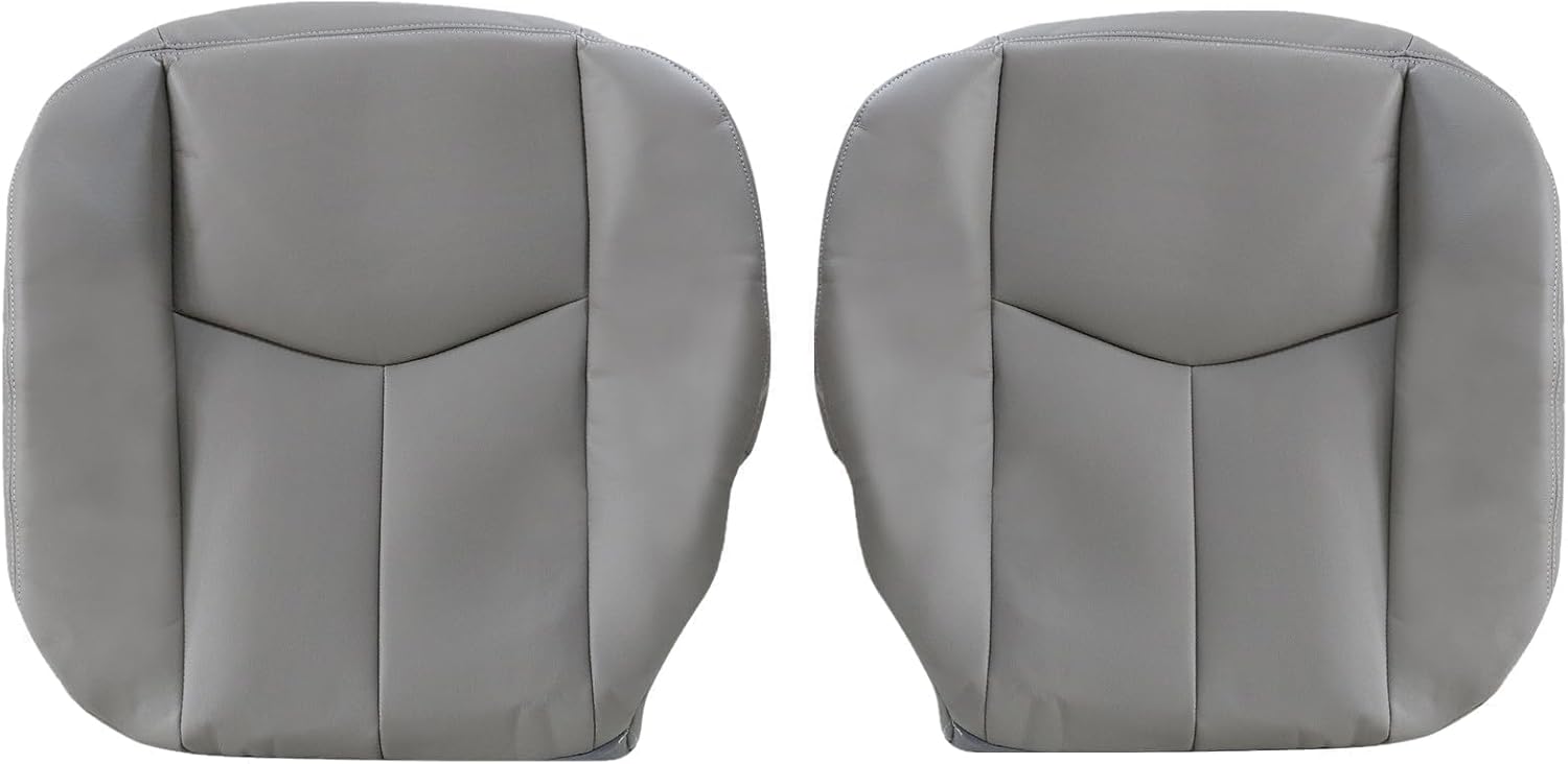 Priprilod 922 Gray Microfiber Leather Driver & Passenger Bottom Replacement seat Cover Compatible with Chevy Silverado Tahoe Suburban Avalanche GMC Sierra Yukon XL 2003 2004 2005 2006