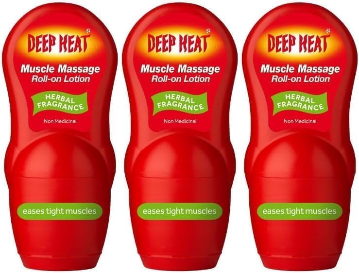 Deep Heat Muscle Massage Roll-on Lotion, Herbal Fragrance, Non-Medicinal, Pack of 3