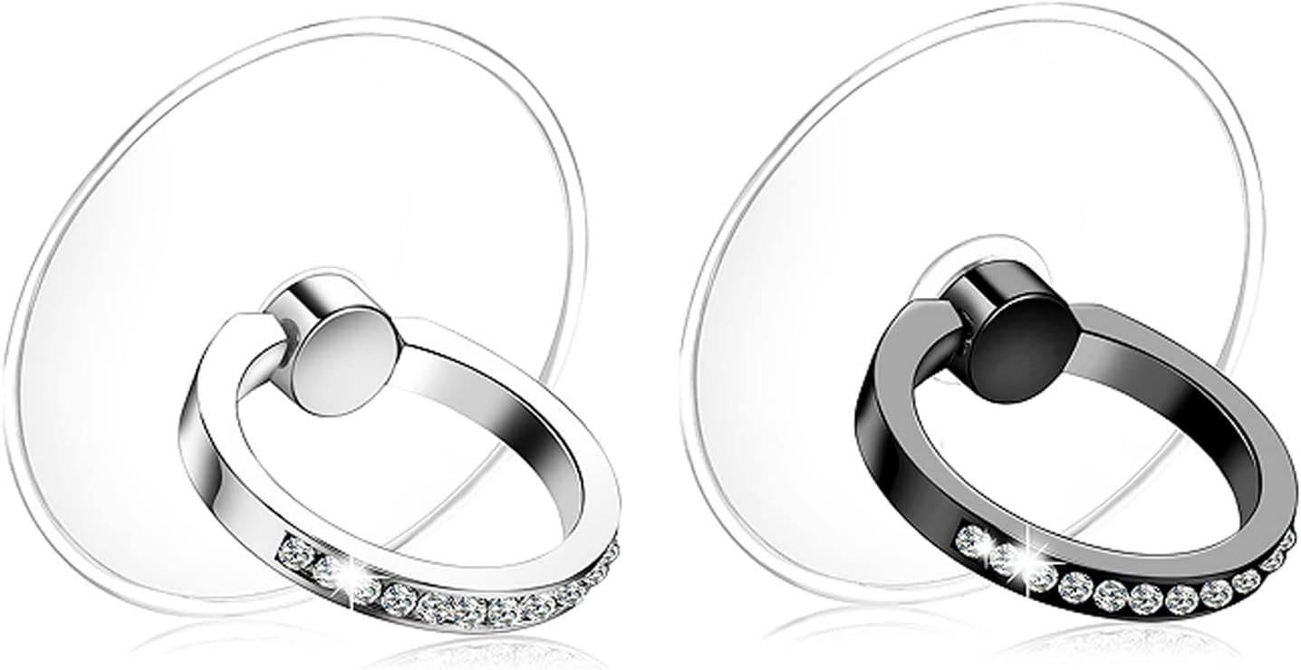 Kinizuxi Cell Phone Ring Holder Stand 2 Packs, Glitter Diamond Mobile Phone Loop 360 Adjustable Cell Phone Finger Grip Ring Ring Stand for All Smartphones, iPhone, Phone Case - (Silver and Black)