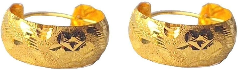 22K/18K Real Certified Fine Yellow Gold Abstract Hoop Earrings