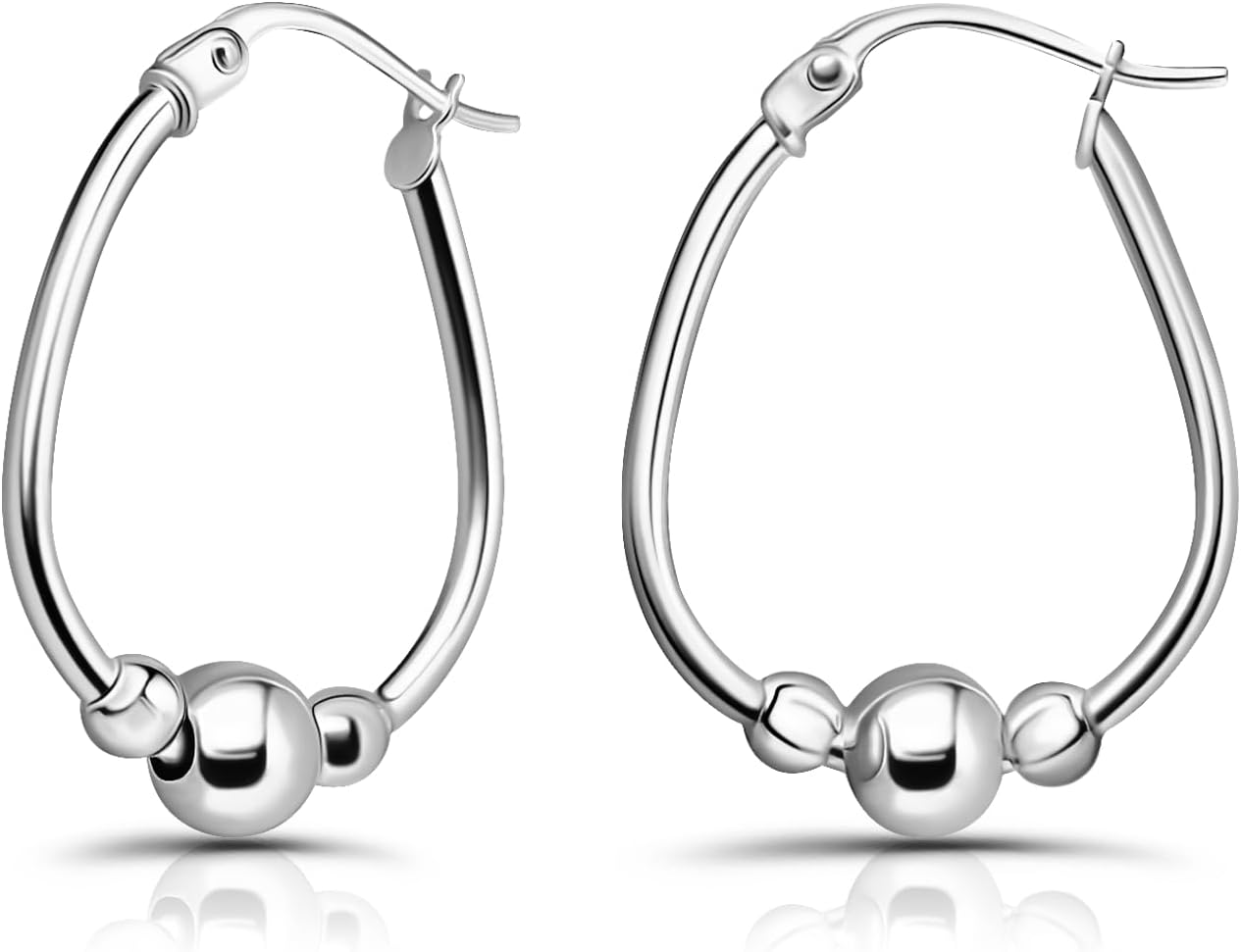 Hoops & Loops 925 Sterling Silver Bead Ball Hoop Earrings,18mm & 30mm Dangle Drop Beaded Earrings for Women