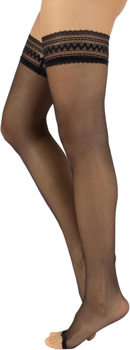 CALZITALY Sheer Open Toe Hold Ups | Toeless Stay Ups | Hold Up for Peep Toe Shoes | 10 Den | Black, Skin | S-M, L-XL | Made in Italy