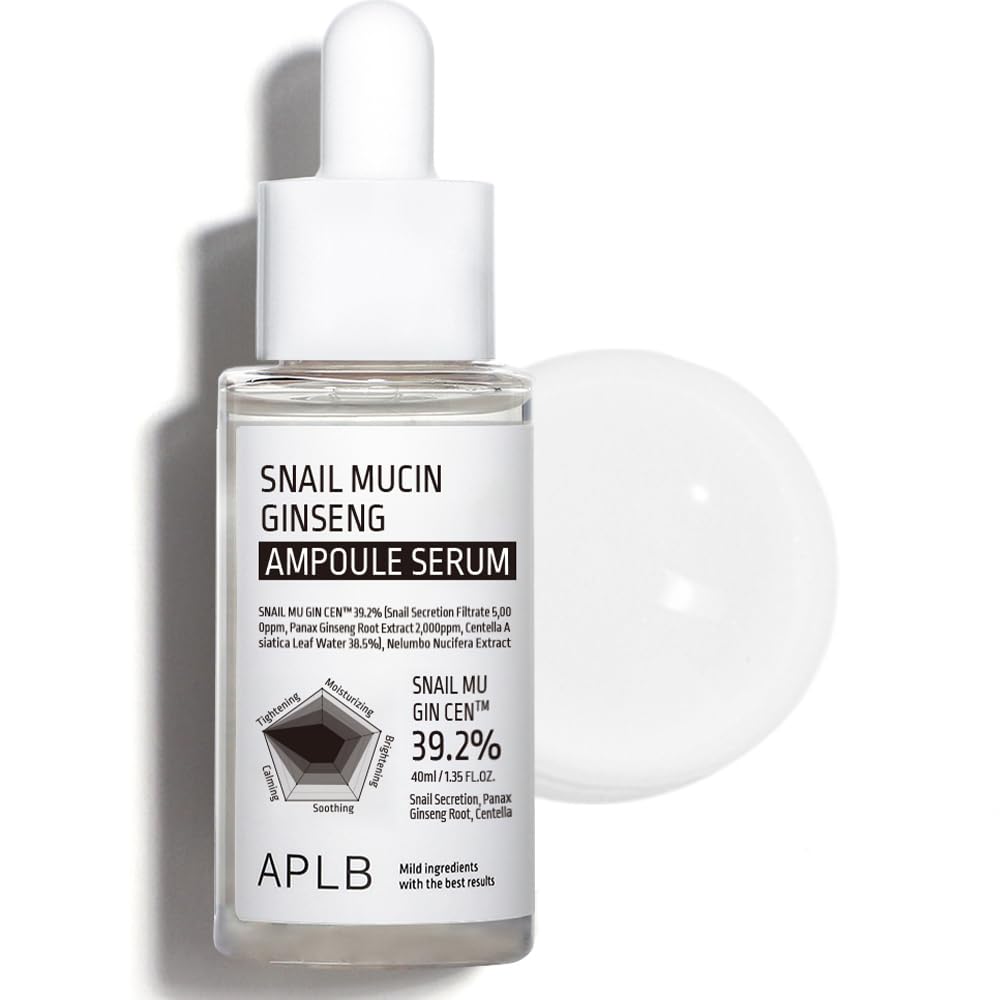 APLB Snail Mucin Ginseng Ampoule Serum | SNAIL MU GIN CEN™ 39.2% 1.35 FL.OZ/Korean Skincare, Wrinkle care, Pore care, Improve elasticity for firm skin