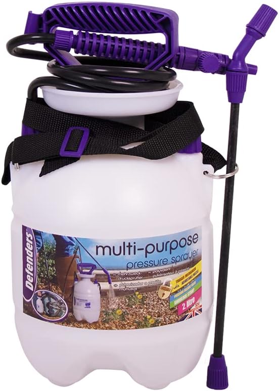 Defenders Plastic Multi-Purpose Home & Garden Pressure Sprayer with Carry Strap – 2L, Ideal for Pesticides, Fungicides, Weed Killer, Cleaning and Home Plant Care , Multicolor