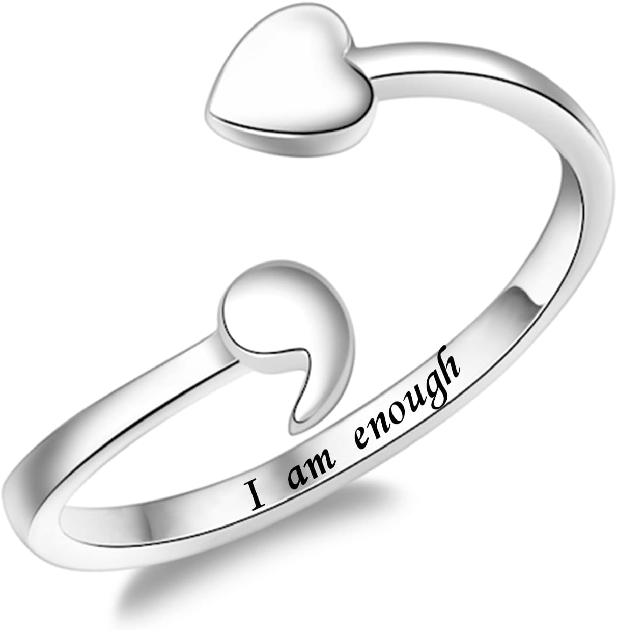 Fookduoduo 925 Sterling Silver Ring Heart Semicolon Ring adjustable Wrap Open Rings for Women