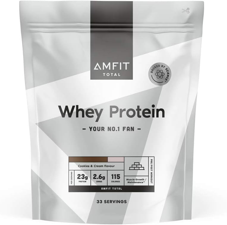 Amazon Brand - Amfit Nutrition Whey Protein Powder, Cookies & Cream Flavour, 33 Servings, 1 kg