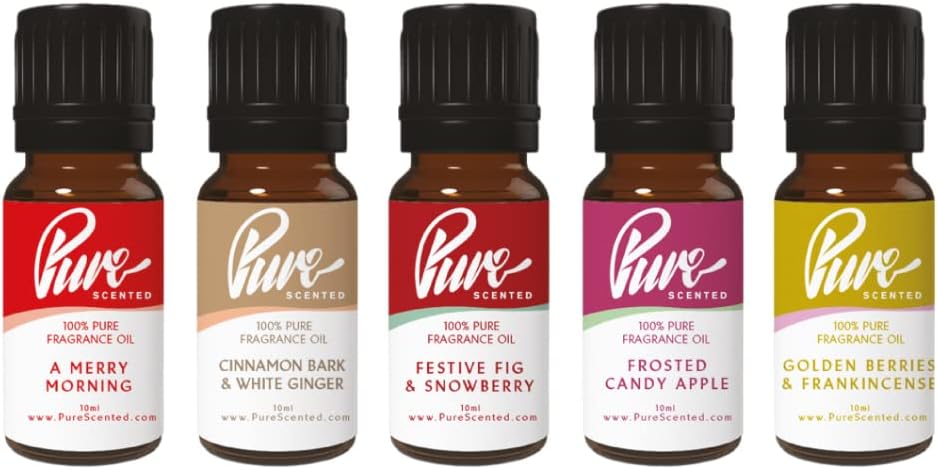 Christmas Fragrance Oil Pack Five 10ml Bottles100% Pure Uncut, Suitable for Making Candles, soap, Cosmetics, Slime