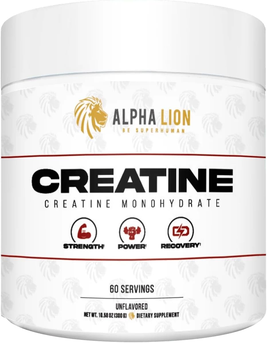 ALPHA LION Creatine Monohydrate Powder, 5000mg Per Serving (5g), Supports Muscle Strength, Power, Athletic Performance, Pure Creatina Monohydrata en Polvo Supplement (60 Servings, Unflavored)