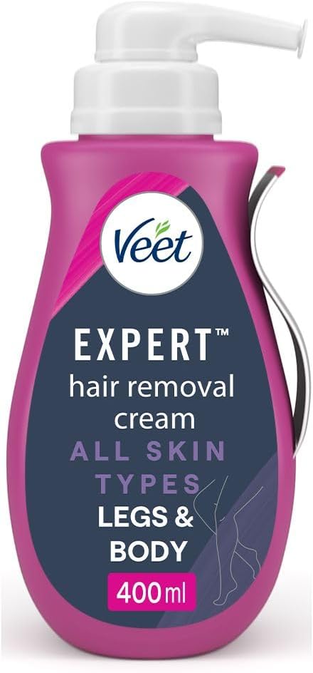 Veet Expert Hair Removal Cream 400 ml, Fast-Acting Depilatory for Women, All Skin Types, Suitable On Arms, Legs, Underarms, Bikini, Hydrating Formula, Effective in 2 Minutes