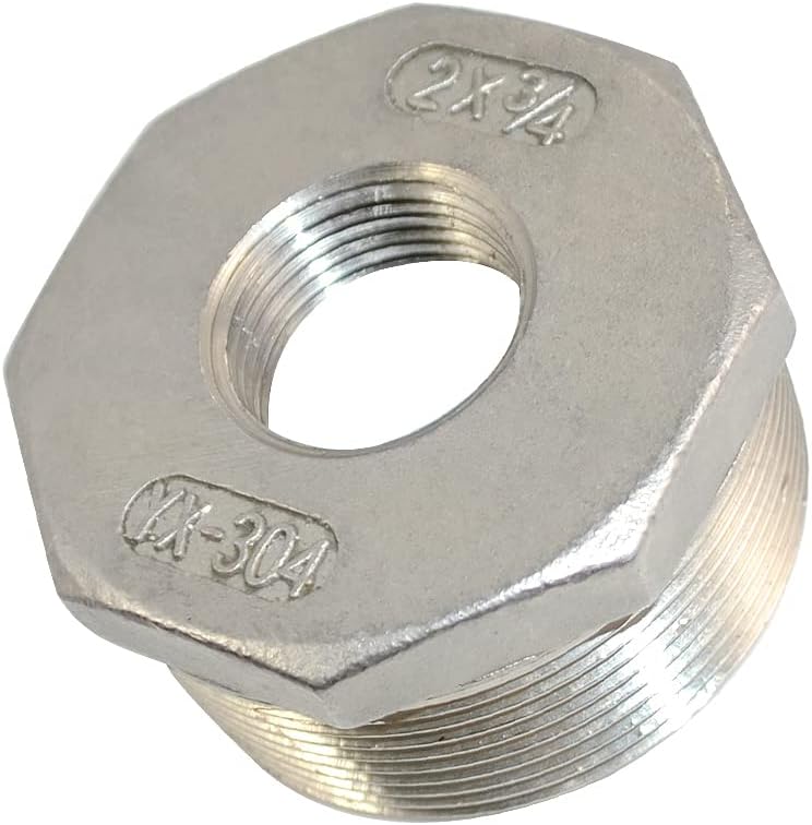 2" Male x 3/4" Female Thread Reducer Bushing Pipe Fitting, Adapter, Stainless steel SS 304 NPT