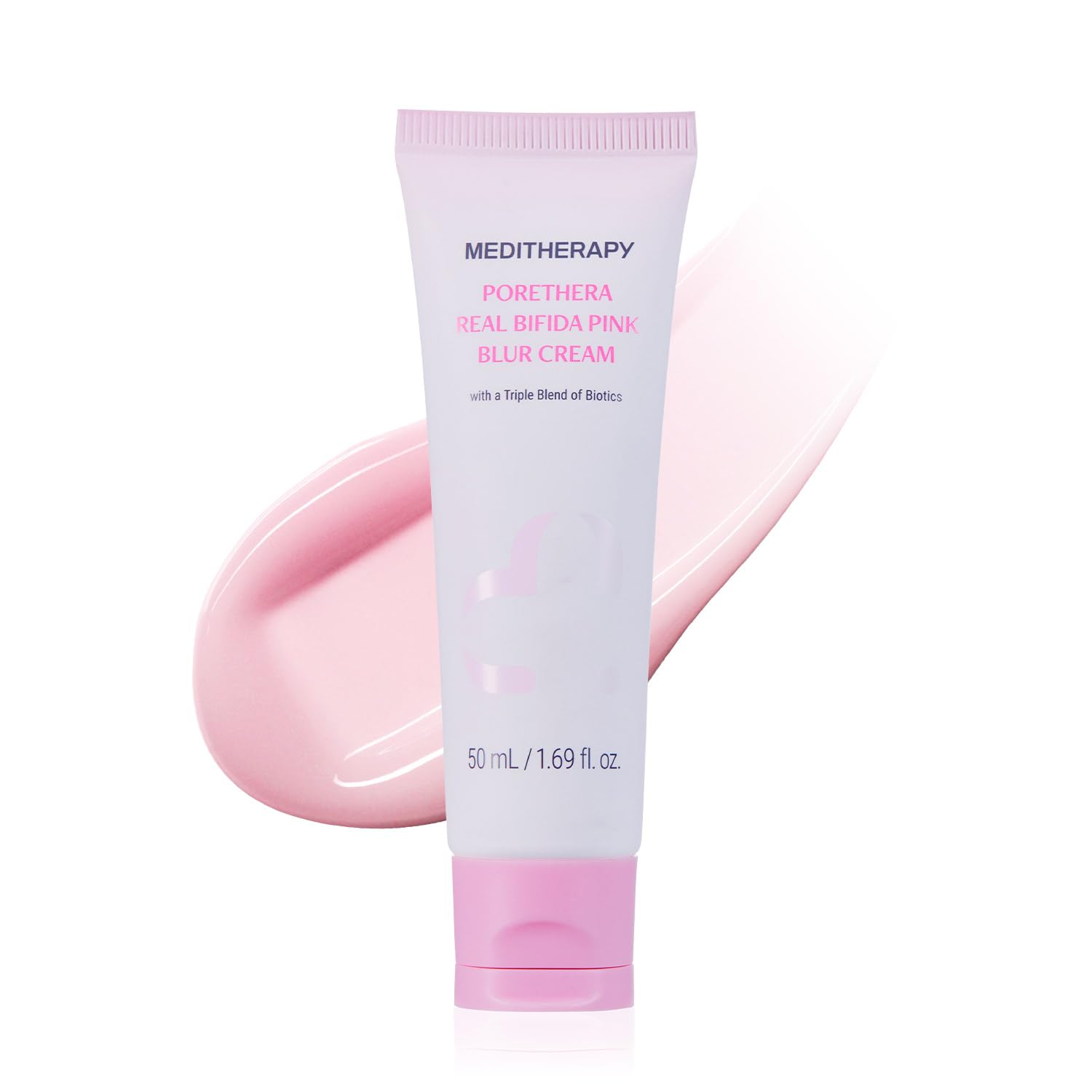 MEDITHERAPY Porethera Real Bifida Pink Blur Cream, Tone-Up Facial Moisturizer with Niacinamide, B12, Calamine & Triple Probiotics, Matte Finish for Oily & Blemish-Prone Skin, Skincare Base, 50ml