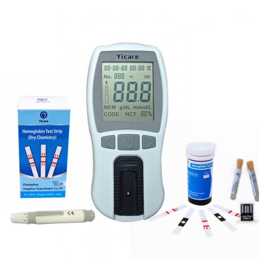 Hemoglobin Meter Hemoglobin Test Meter Hemoglobin Test Kit Hemoglobin Analyzer + 25 Strips + 25 Tubes