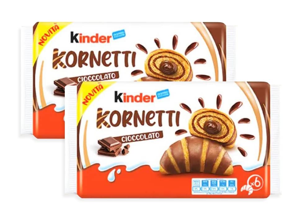 CAIYA Ferrero, Kinder Kornetti - Cornetti Croissant Ripieni al Cioccolato 2 x 252 g - Novita