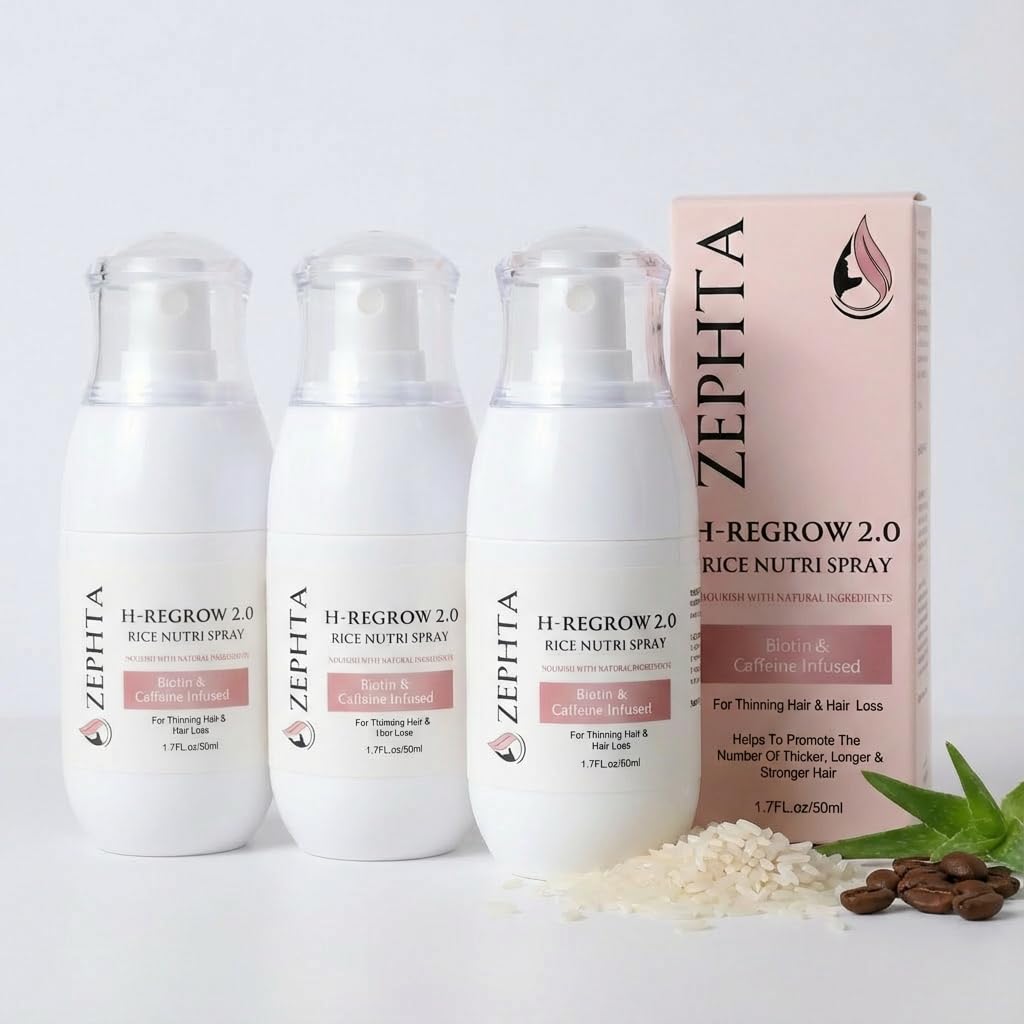 Zephta H-Regrow Hair Growth Spray – With Rice Water, Biotin, Aloe Vera, Caffeine, and Ginger – Hair Growth Product for Men and Women – For Thinning Scalp – 3 Pack