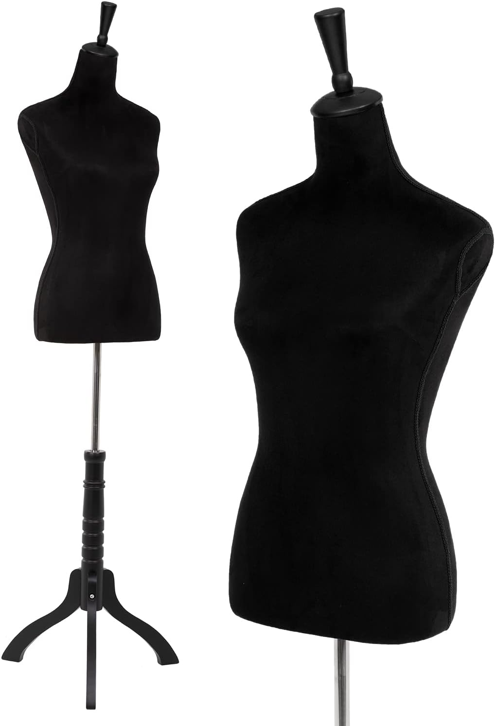 Mannequin Torso Manikin Dress Form Height Adjustable Female Mannequin Dress Model Display Torso Body Tripod Stand Clothing Forms (Black, 53-67 Inches)
