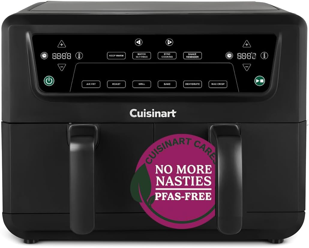 Cuisinart XXL10.4L Air Fryer with 2 x 5.2L Drawers |PFAS Free|Chemical-free cooking | Air Fry, Roast, Grill, Bake, Dehydrate, Max Crisp, Keep Warm | Dual Zones - cook 8+ portions|Dishwasher Safe