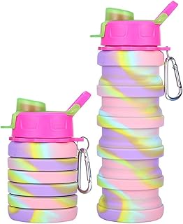 Silicone Collapsible Water Bottles, 16oz 500ml Portable Foldable Expandable Water Bottle Sports Cups, Leak Proof Reusable BPA Free, for Outdoor Activities Travel(2# Pink)