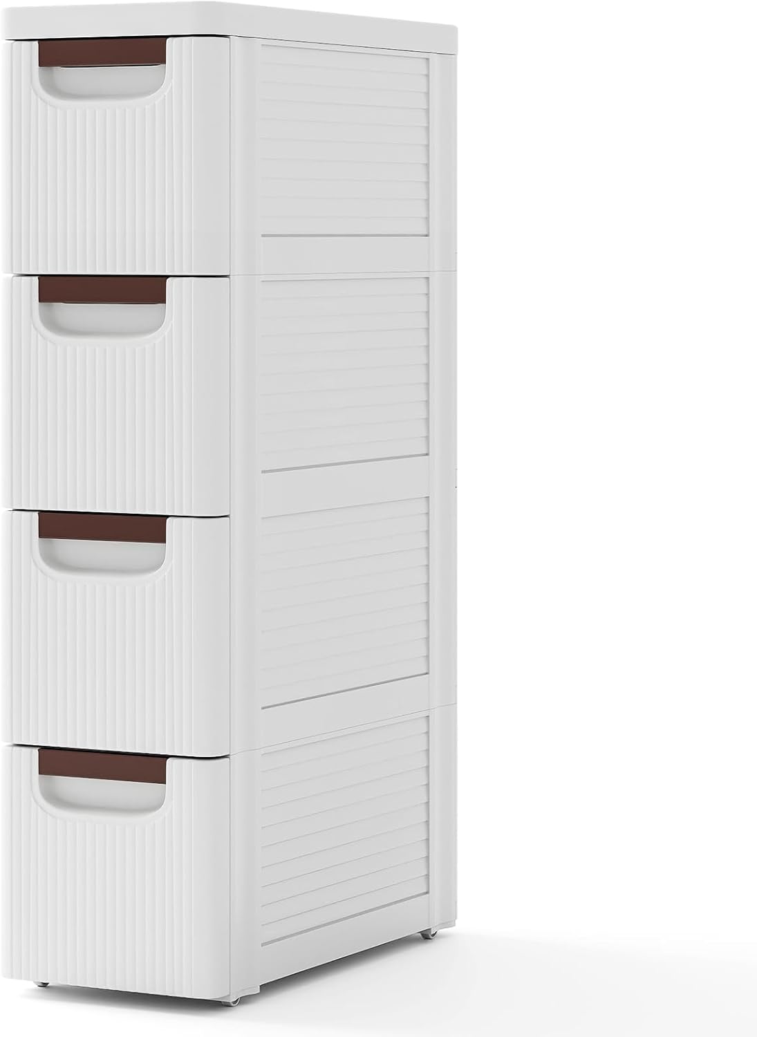 COSTWAY Slim Bathroom Floor Cabinet, Mobile Narrow Bathroom Storage Unit with 3/4/5 Drawers and Wheels, Freestanding Compact Cupboard Organiser for Living Room Bedroom (4-Drawer, White)