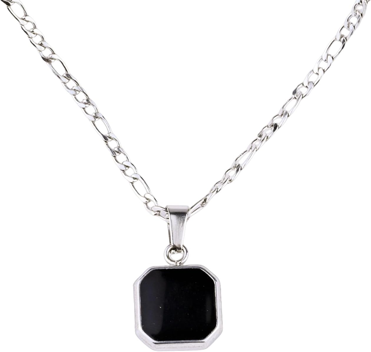 Ticome Black Onyx Pendant Necklace, Men's Metal Music Geometric Block Black Stone Simple Necklace, Fashionable Life Adventure Commemorative Stainless Steel Jewelry, Jewelry Gifts