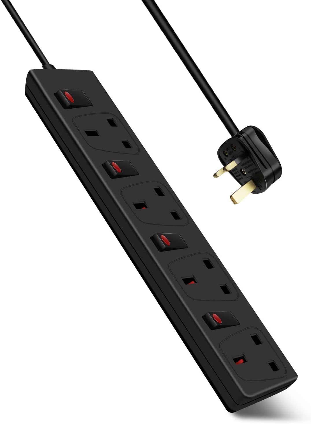 ExtraStar 4 Way Extension Lead, 13A/3120W Fused Power Strips UK Plug with Individual Indicator Switch (2M, Black)