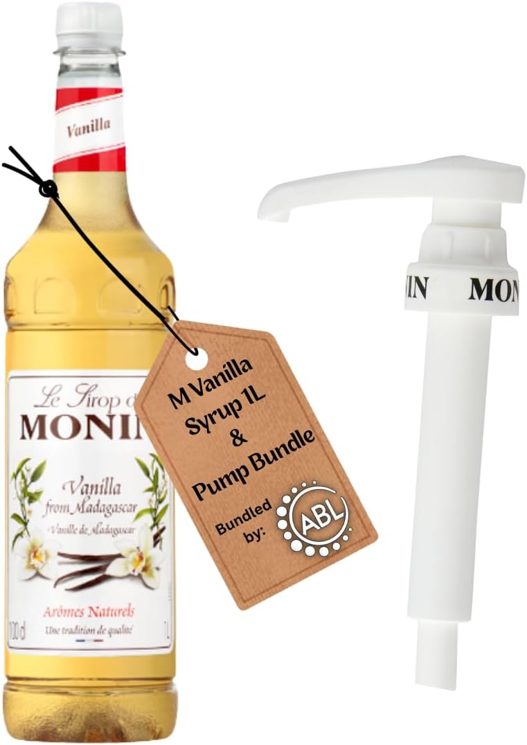 Premium Vanilla Syrup 1L for Coffee and Cocktails | Vanilla Coffee Syrup with Monin compatible pump