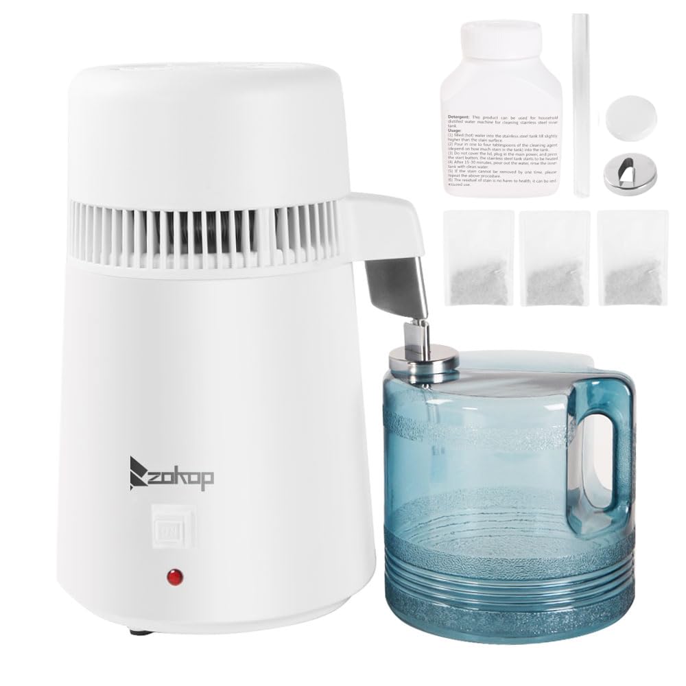 4L Water Distiller, Countertop Distilled Water Machine w/Container BPA-Free, 750W Water Purifier Machine Stainless Steel Interior, Water Filter Machine Distilling Pure Water Maker for Home Humidifier