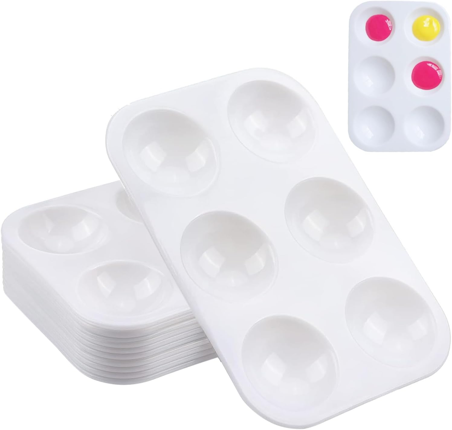 12 Pcs Paint Mixing Palette Tray, Mini Rectangular White Watercolour Palette with 6 Wells, Reusable Plastic Painting Palette for Painting Arts And Crafts Painting Craft Work Gouache| 8.3 X 12.0 cm