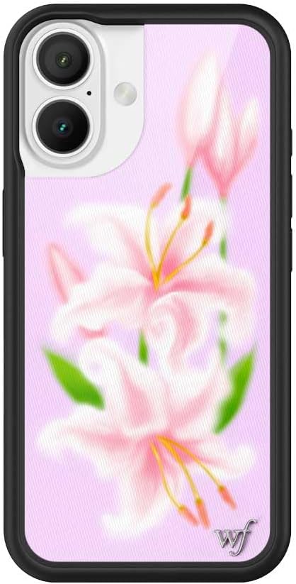 Wildflower Cases - Compatible with Apple iPhone 16 | Protective Black Bumper, 4ft Drop Test Certified, Women Owned Small Business | Sweet Lily - Floral Nature Pink Green Dainty Trendy Cute
