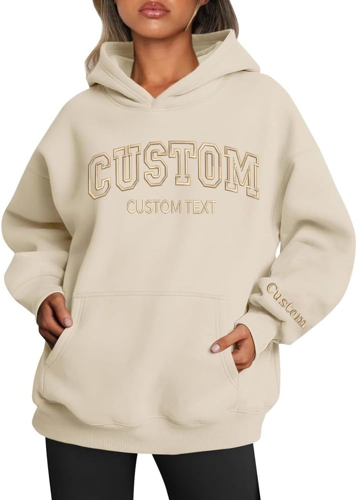 Custom Embroidered Hoodie Design Your Own, Personalized Hoodie For Everyone, Customize Text On Sleeve, Add Your Own Custom Text, Personalized Embroidery Motherday Gifts