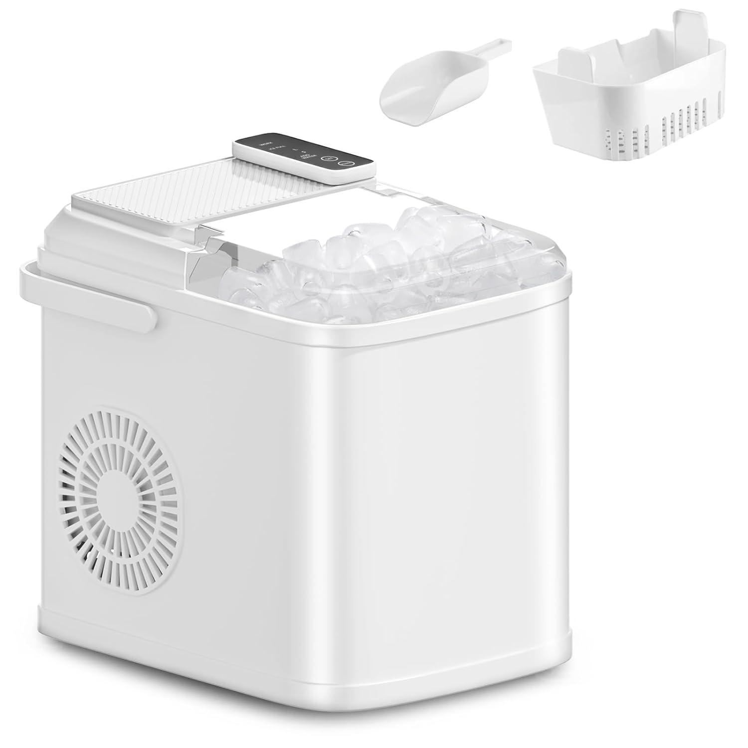 Countertop Ice Maker Machine with Handle, 26.5lbs/24Hrs, 9 Bullet Ice Cubes in 6 Mins, Self-Cleaning Ice Machine with Basket and Scoop