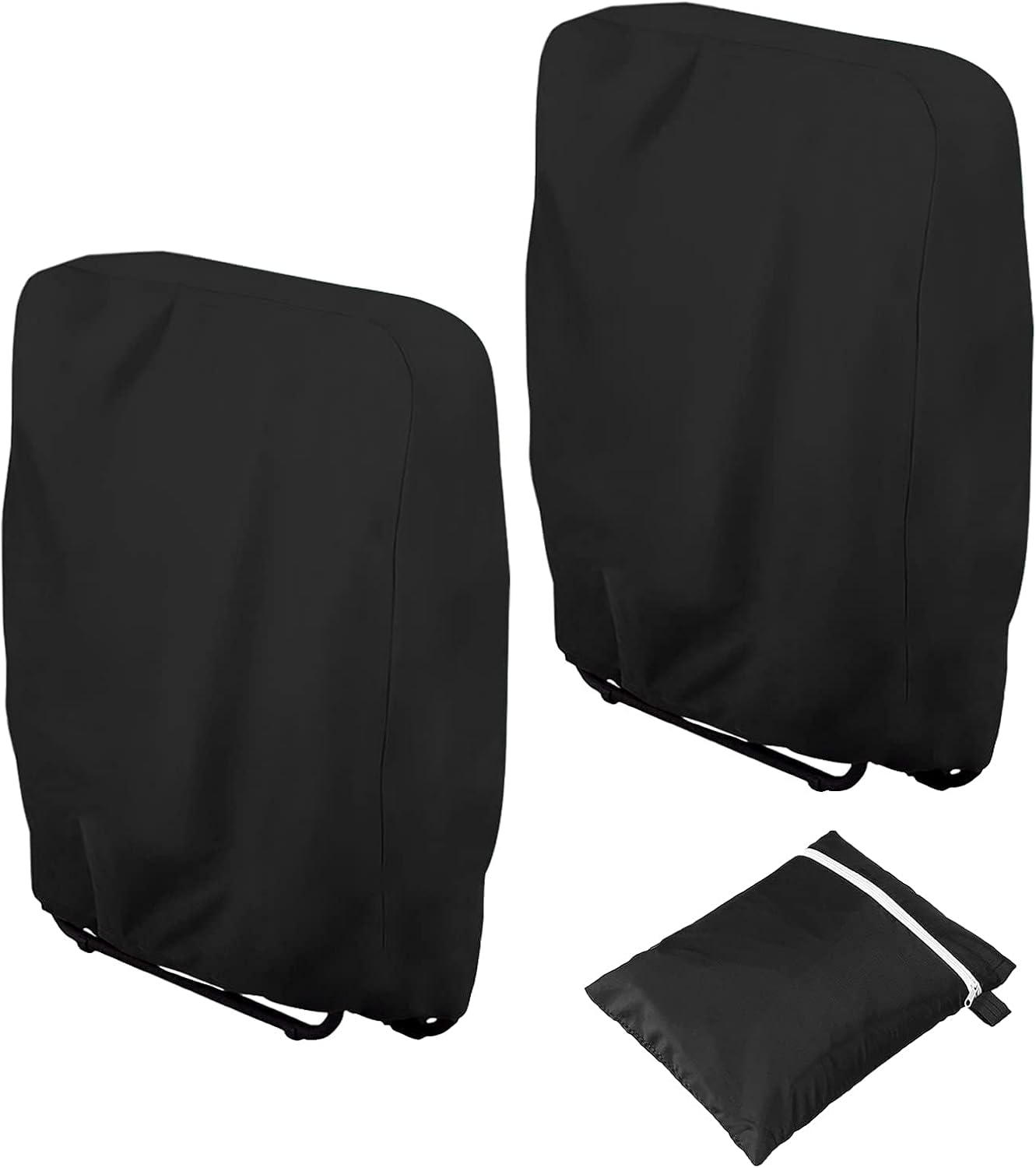 Garden Folding Reclining Chair Cover, 2Pcs Waterproof, Windproof, Anti-UV, Hydrophobic Oxford Fabric for Outdoor Patio Sunbed Sun Lounger, Includes Storage Bag (110 x 71 cm) - Black