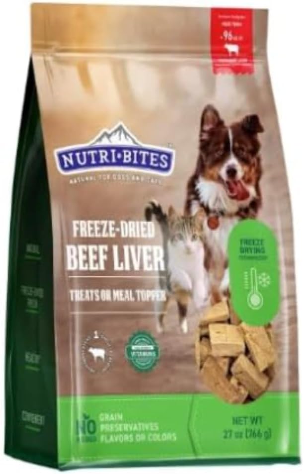 Nutri Bites Freeze Dried Beef Liver Dog & Cat Treats, Single Ingredient, 27 Ounce Bag