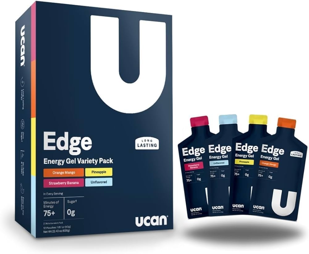 UCAN Edge Energy Gel Shots, Variety Pack (12, 2 Ounce Packets) for Running, Training, Workouts, Fitness, Cycling, Crossfit | Sugar-Free, Vegan, & Keto Friendly Energy