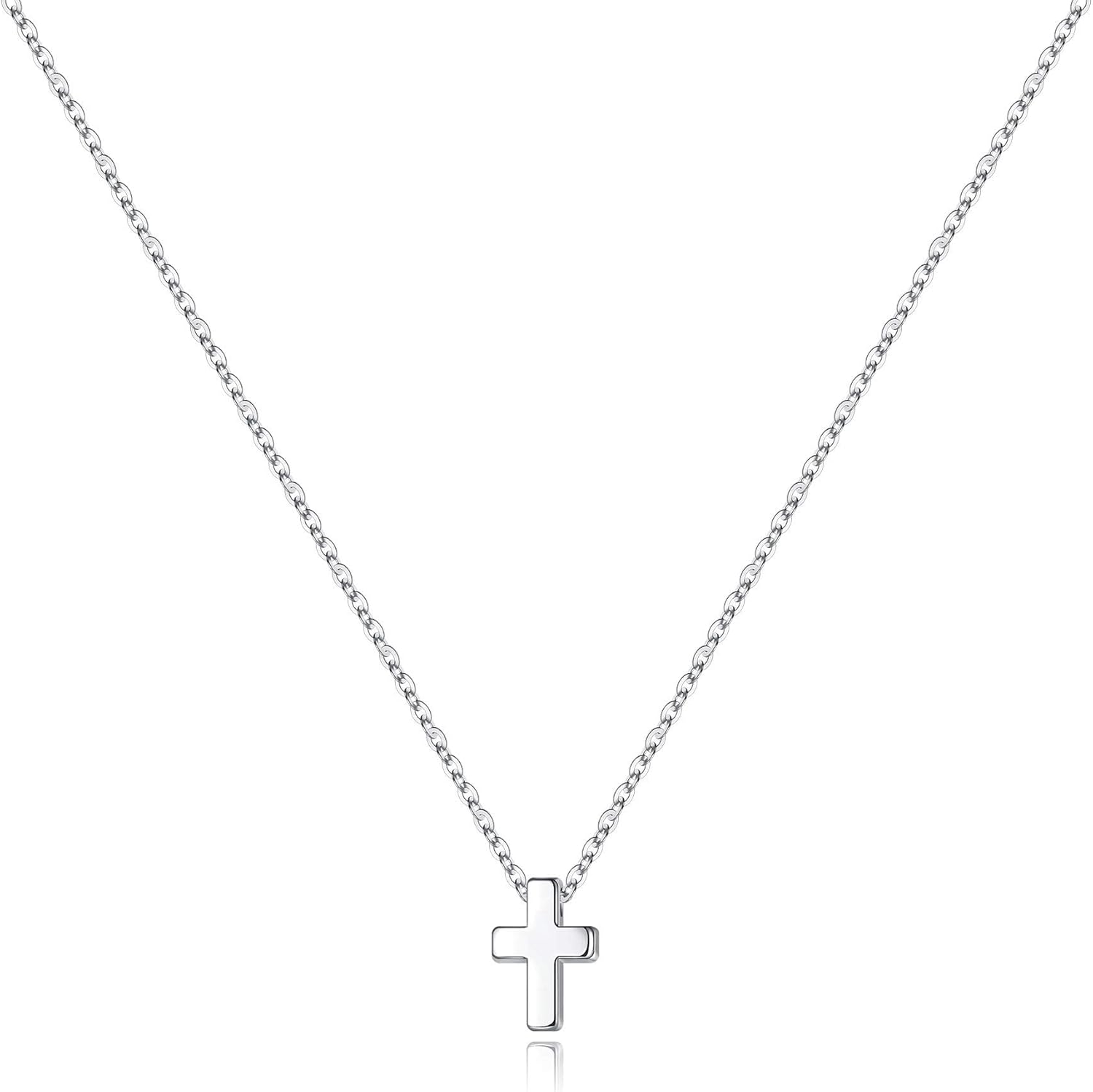 M MOOHAM Cross Necklace for Women - Dainty Cute Bubble 3D Cross Pendant Necklace Sideways Cross Choker Layered 14K Real Gold Plated Cross Necklace Gifts for Women Girls