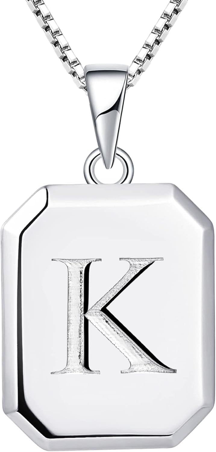 YL Initial Necklace 925 Sterling Silver Square Letter Pendant A-Z Alphabet Polished Jewelry for Women