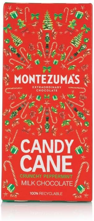 Montezuma's Christmas Candy Cane Bar, Milk Chocolate with Crunchy Peppermint Pieces, 90g