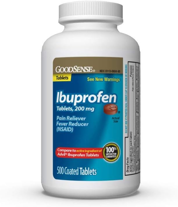 GoodSense 200 mg Ibuprofen Tablets, Fever Reducer and Pain Relief from Body Aches, Headache, Arthritis Pain and More, 500 Count