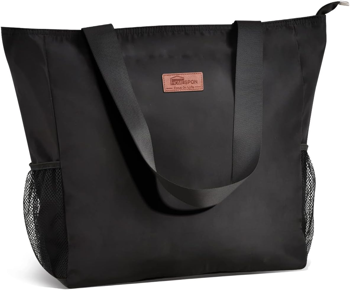 HOMESPON Large Waterproof Beach Tote Bag with Zip and Pockets for Women